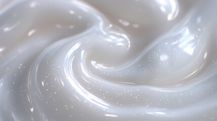 Close-up of a swirling, shimmering cosmetic cream