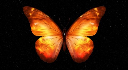 Cosmic Butterfly Fiery Orange Wings Against Starry Night Sky
