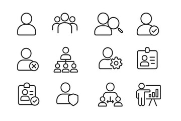 Icons representing various aspects of human resources and management displayed in a straightforward grid layout