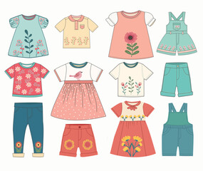 Set of kids casual clothes for summertime.