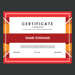 Certificate Tamplate Of Appreciation Design Vector Simple Red Yellow