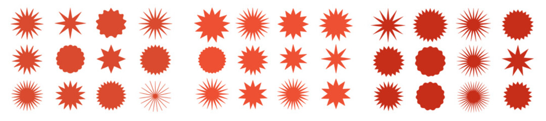Vibrant red starburst patterns in various shapes create dynamic visual elements for design projects