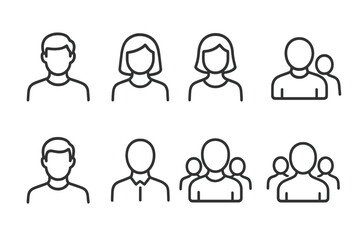 Diverse collection of people illustrations showcasing different hairstyles and attire in a minimalistic design