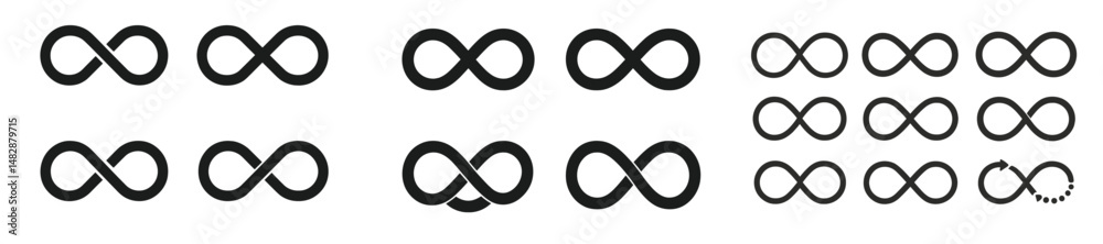 Poster Collection of diverse infinity loop symbols arranged in various styles highlighting continuity concepts and design elements