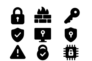 Security icons illustrating various concepts related to cybersecurity, data protection, and threat management