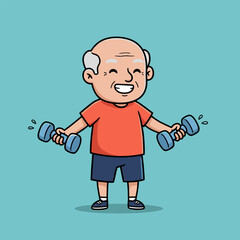 An old man is lifting dumbbells.