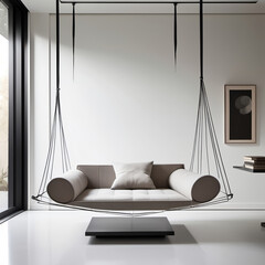 A tranquil blend of white, foggy gray, and soft shadow beige, accented with micro touches of chrome to enhance spatial purity