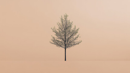 Minimalist Tree on Pastel Background with Soft Lighting and Space for Copy