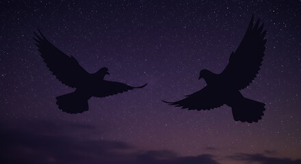 Starlit Flight: Two Birds, Silhouette Serenity