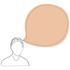 Sketch minimal concept man say think chat box drawing line art. Male boy think idea comment hand drawn continuous line concept white ioslated background.Abstract,vector,illustration.