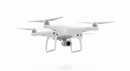 Flying White Drone with Camera for Aerial Photography