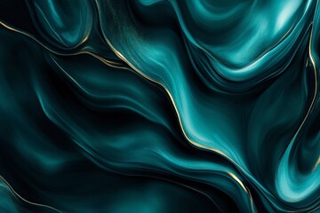 Obraz premium Abstract teal and gold flowing pattern art design.