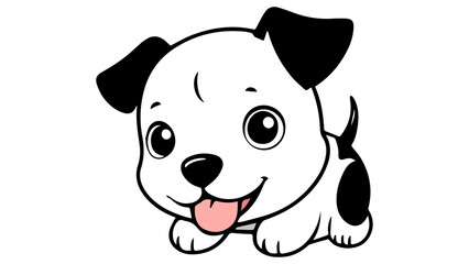 cute black and white dog shape with pink tongue out vector illustration, joyful illustration of a cute puppy