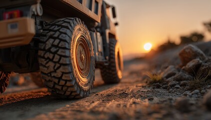 RC Truck at Sunset on Rocky Terrain