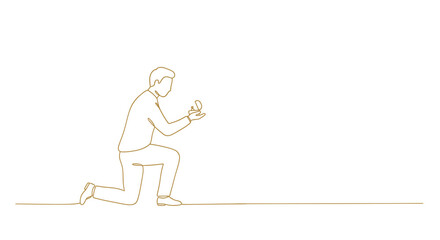 A nice wedding. Man kneeling proposing with engagement ring against white background