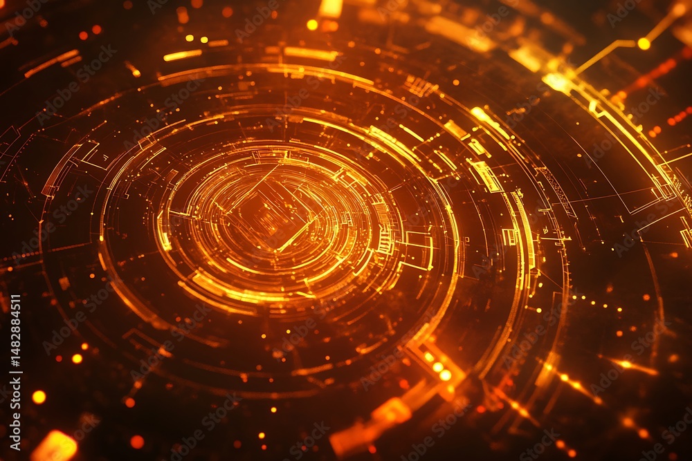 Poster futuristic abstract background with glowing lines and digital patterns.