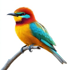 Obraz premium Vibrant Colorful Bird Perched on Branch Against White Background