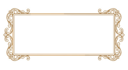 Vintage ornate gold frame with corner decorations on transparent background.

