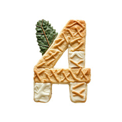 Creative letter A made with assorted cookies topped with icing and decorated with a green leaf on white background