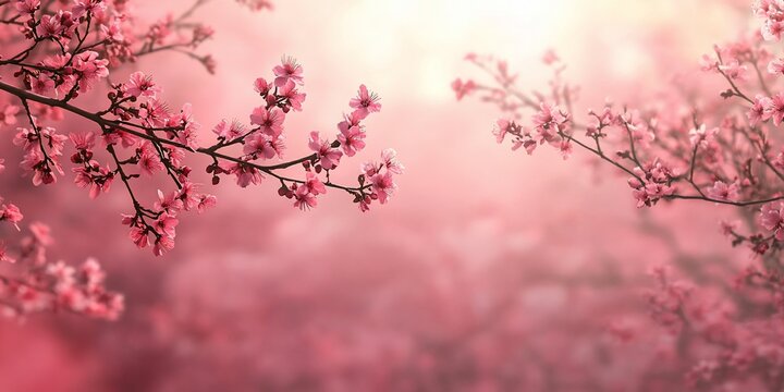 Blossoming branches in a pink dreamscape