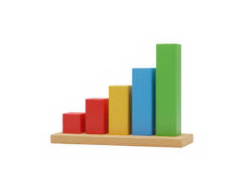 Colorful bar graph isolated on transparent background for data visualization, business reports, presentations.