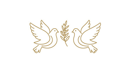 Obraz premium Doves holding olive branch in minimalist line art