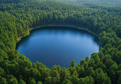 Serene Crater Lake Surrounded by Lush Green Forest