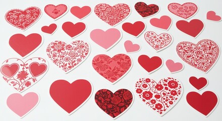 A collection of diverse heart shapes expressing love and affection elements