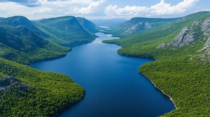Mountain lake vista, nature's grandeur