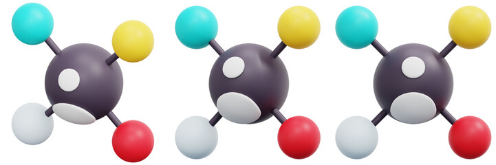 Set of Colorful 3D Molecular Structure Model with Spheres and Bonds 3d Render Icon Illustration