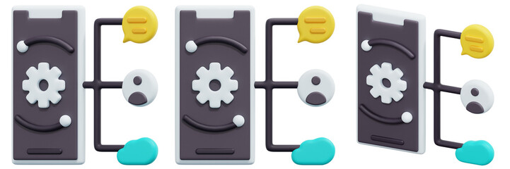 Set of Smartphone Network Connections 3d Render Icon Illustration