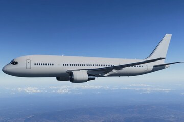 Fototapeta premium Boeing 767-300 Flying Over Clouds and Land.