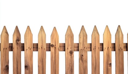 Fototapeta premium Wooden Picket Fence Against White Background for Outdoor Design
