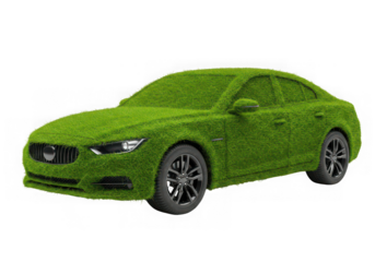 Eco friendly car covered with grass isolated on transparent background. use cases: automotive, green energy, environment.