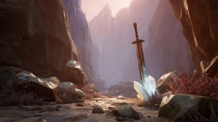 Ancient Sword in Mystical Canyon