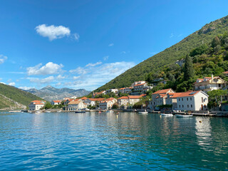Fototapeta premium Waterfront panorama of historic town Lepetane in Montenegro