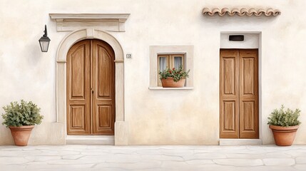 Charming old town architecture italy painting of doors vacation viewpoint in a quaint environment