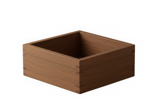 Wooden box isolated on transparent background for storage, decoration, and organization use cases.
