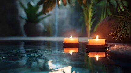 Soft glowing candles in a relaxing spa environment