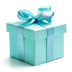 Obraz premium Elegant Blue Gift Box with Ribbon on White Background