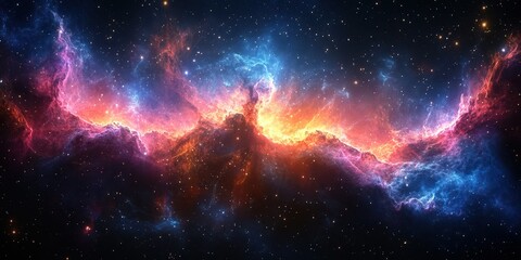Fototapeta premium Colorful view of nebula displaying vibrant hues and cosmic gases in the vastness of space