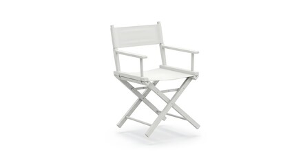 Isolated White Folding Chair on White Background Studio Shot