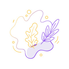 Purple and beige botanical shape with leaves