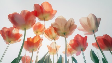 Obraz premium 3D spring flowers on white background. Wild flowers, spring grass seamless pattern 3d realistic. Minimal scene for model products, stage showcase.