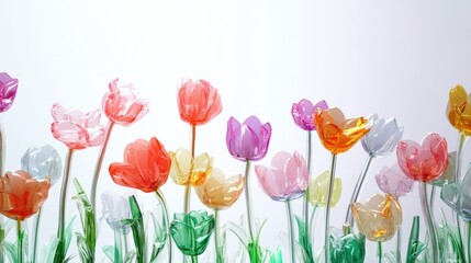 Fototapeta premium 3D spring flowers on white background. Wild flowers, spring grass seamless pattern 3d realistic. Minimal scene for model products, stage showcase.