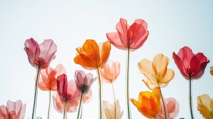 Fototapeta premium 3D spring flowers on white background. Wild flowers, spring grass seamless pattern 3d realistic. Minimal scene for model products, stage showcase.
