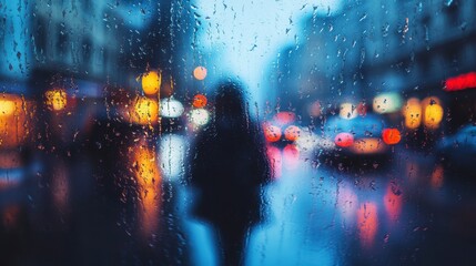 Silhouette of Person Walking in Rainy City Street at Night