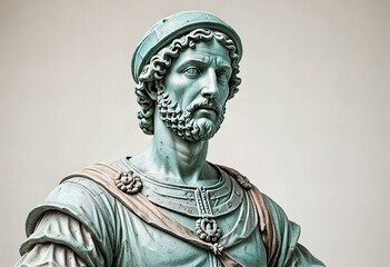 Statue of a Renaissance explorer, isolated on a white background.