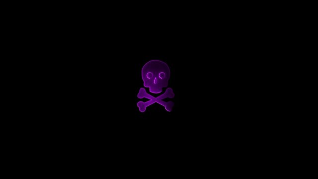 "Abstract Neon Danger Background Animation Featuring Corsair Cranium Icon, Danger Sign Animation Pirate Skull in Abstract Glow, Glowing Corsair Cranium with Neon Danger Symbol''