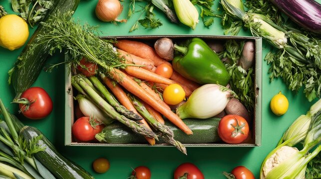 Freshly harvested vegetables in a wooden crate